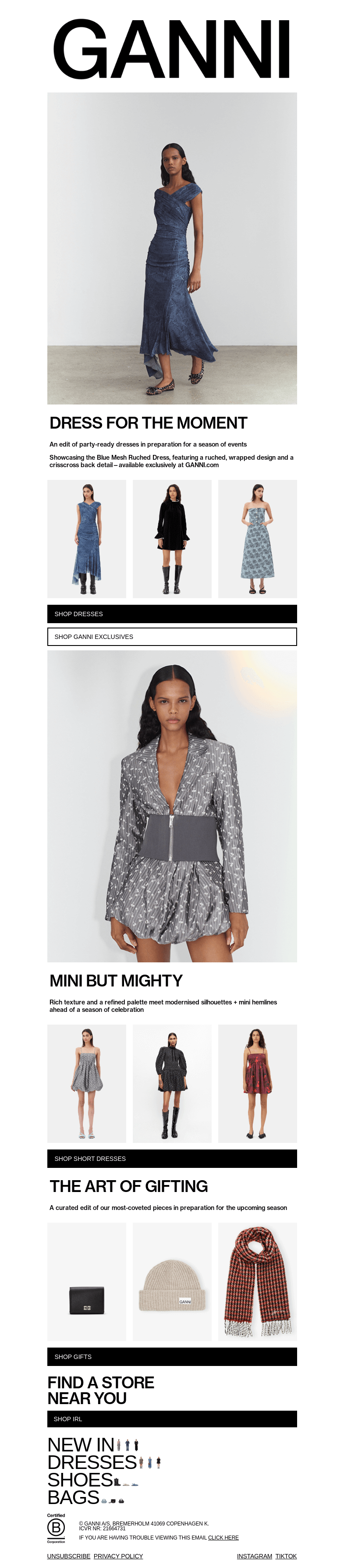 Письмо компании «GANNI» на тему «PARTY-READY DRESSES ARE IN»