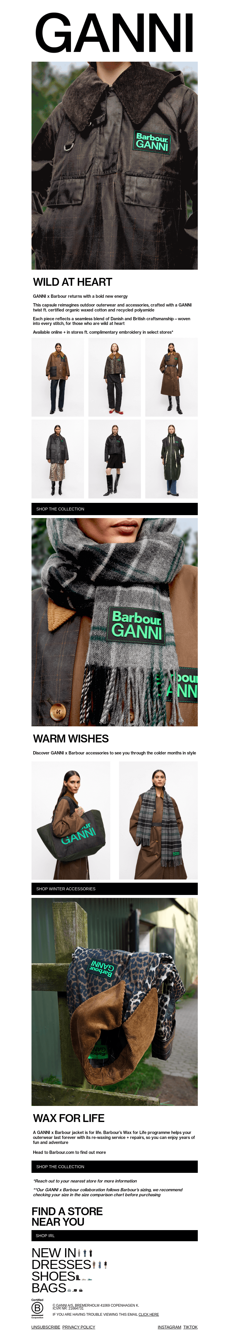 Письмо компании «GANNI» на тему «JUST DROPPED: GANNI x Barbour»