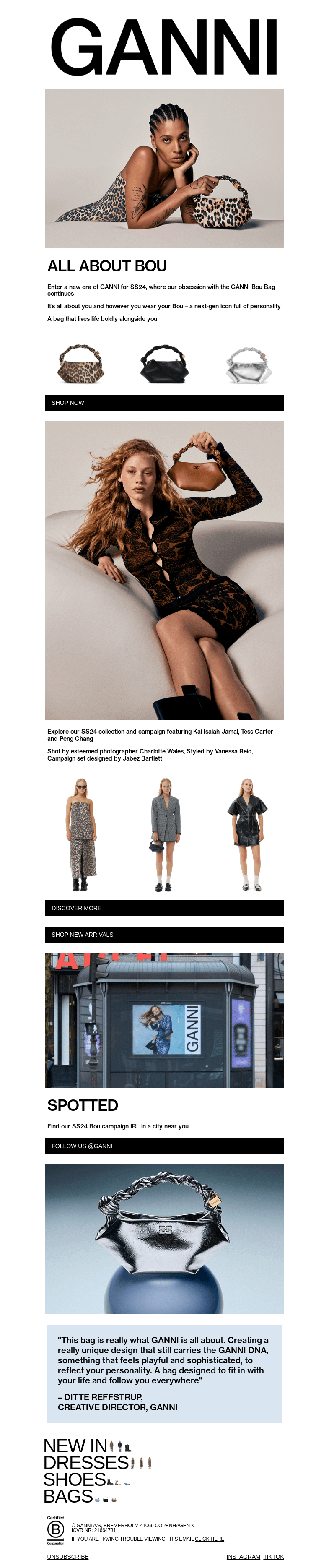 Письмо компании «GANNI» на тему «OUR SS24 CAMPAIGN IS HERE»