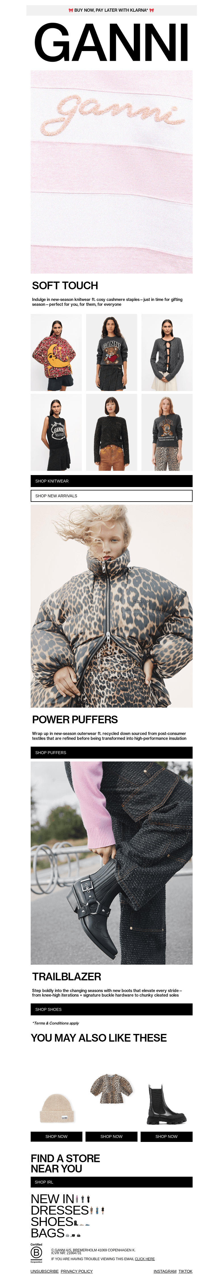 Письмо компании «GANNI» на тему «JUST LANDED: COSY IN CASHMERE»