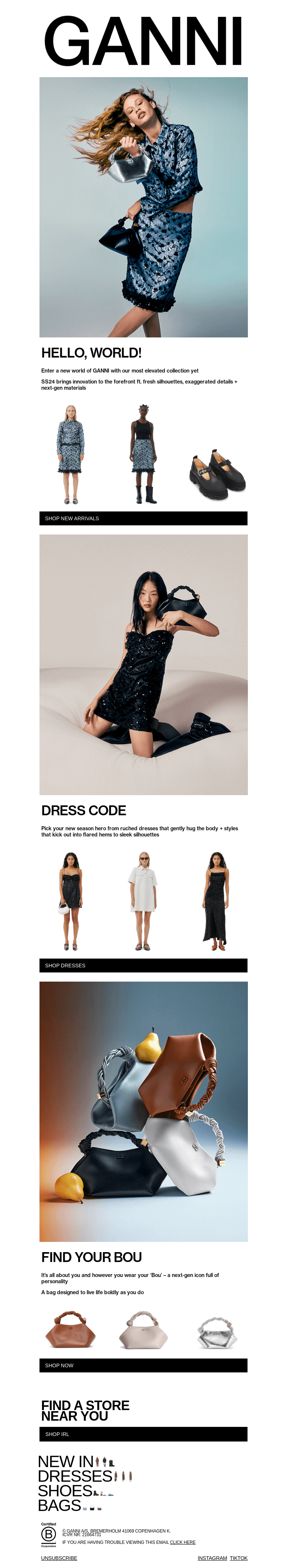 Письмо компании «GANNI» на тему «NEW ARRIVALS ARE HERE 🪐»