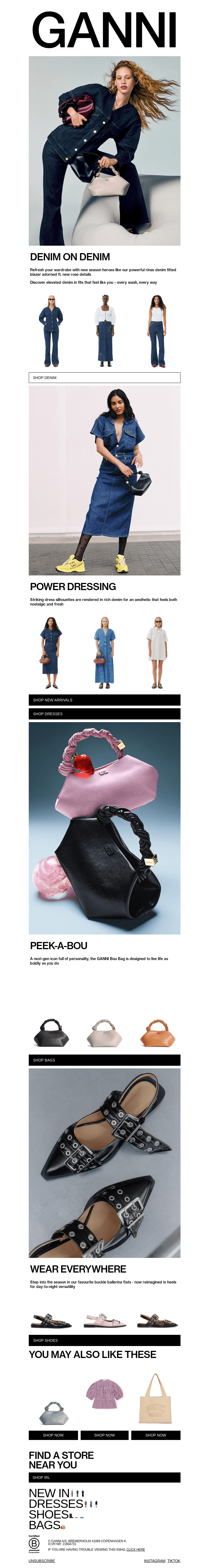 Письмо компании «GANNI» на тему «NEW SEASON DENIM TO LOVE NOW + BEYOND 💙»