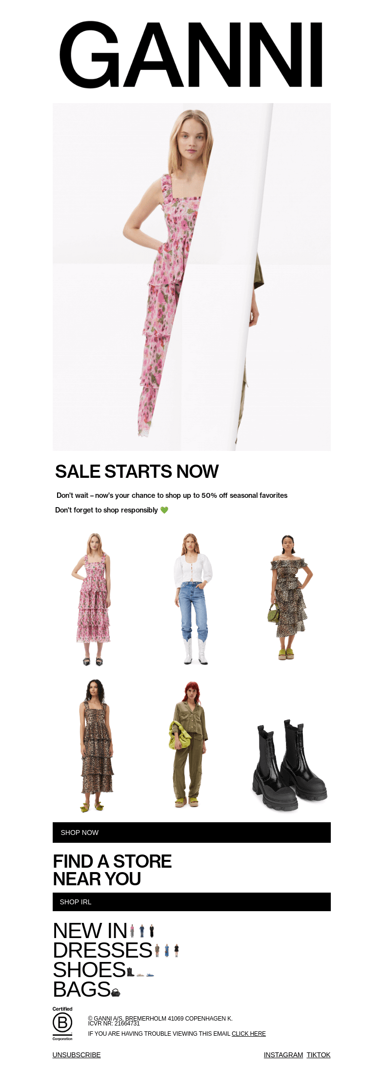 Письмо компании «GANNI» на тему «SALE STARTS NOW: UP TO 50% OFF»