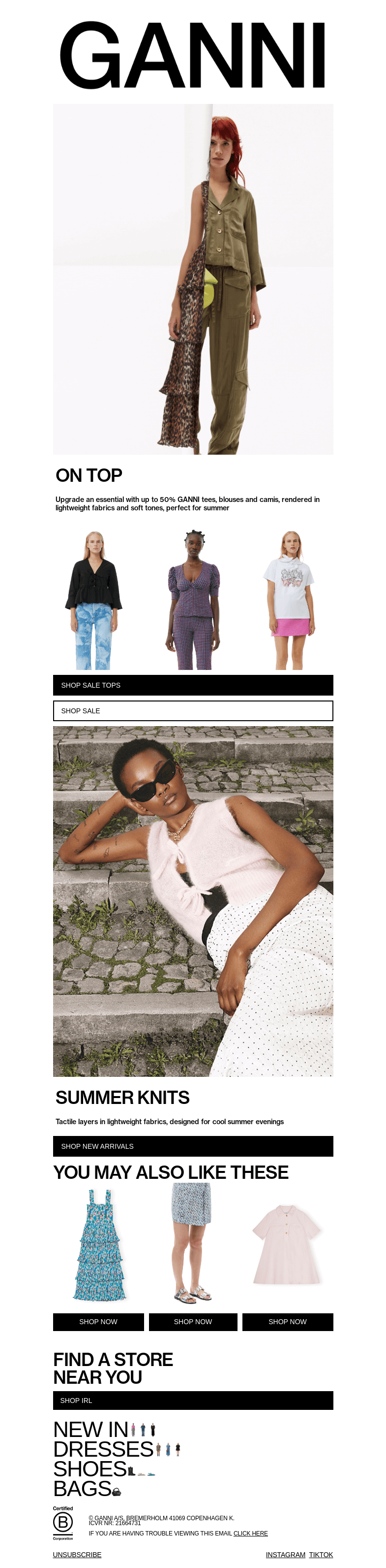 Письмо компании «GANNI» на тему «SALE: UP TO 50% OFF TOPS»