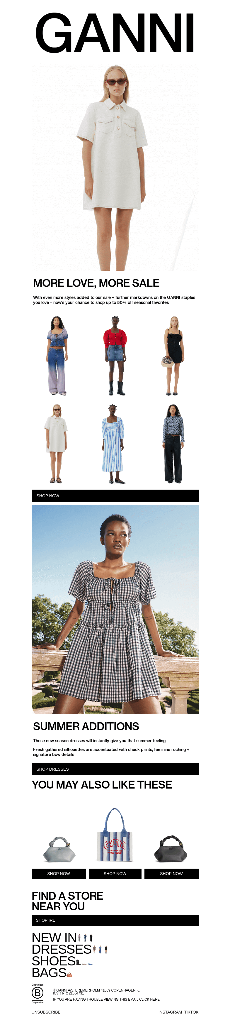 Письмо компании «GANNI» на тему «NEW STYLES ADDED : UP TO 50% OFF»
