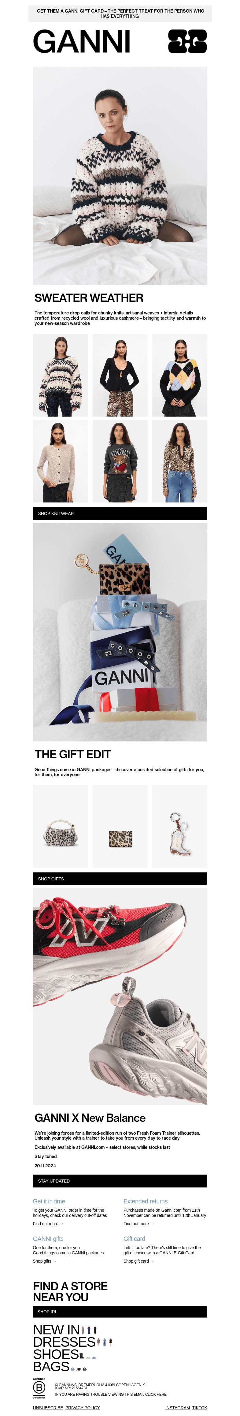 Письмо компании «GANNI» на тему «NEW STATEMENT KNITS»