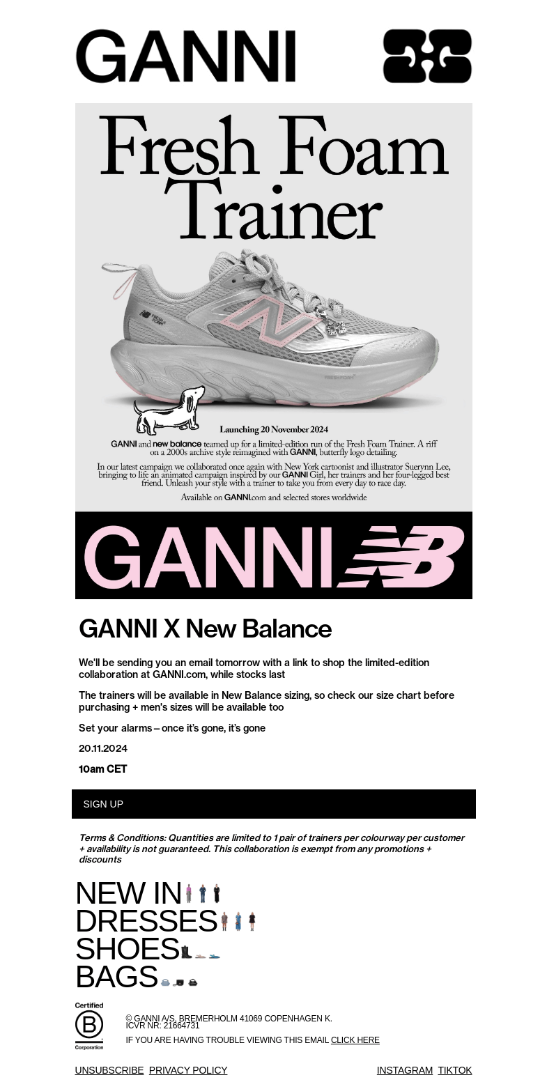 Письмо компании «GANNI» на тему «DROPS TOMORROW: GANNI x New Balance»