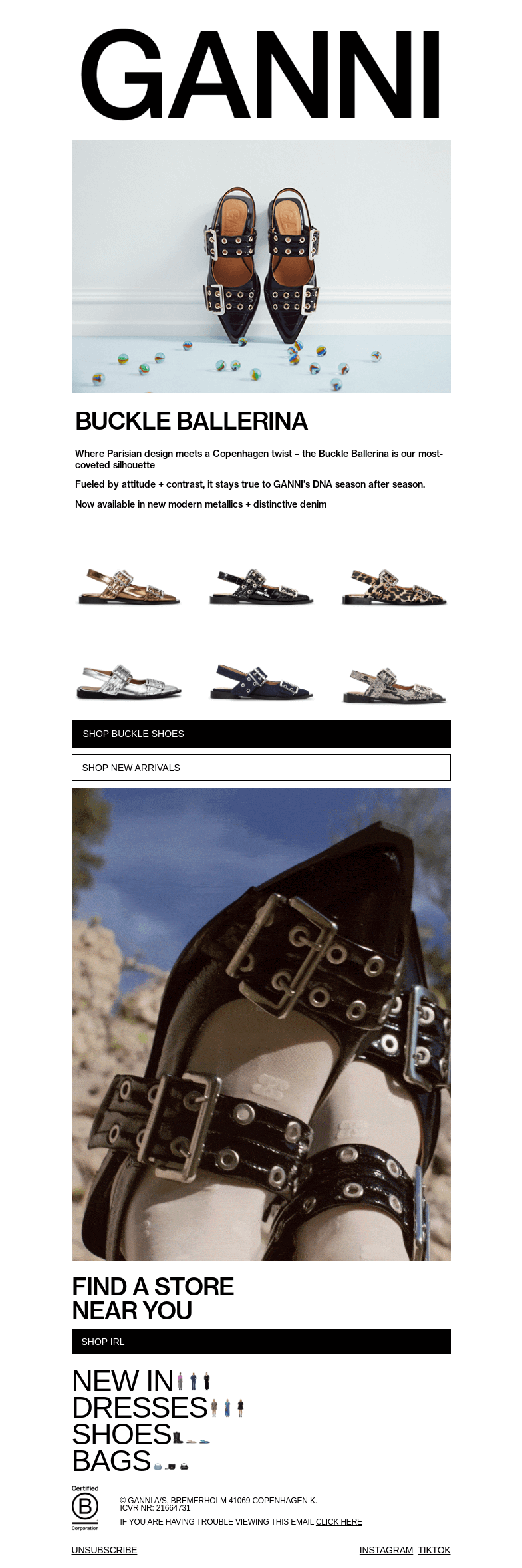 Письмо компании «GANNI» на тему «JUST DROPPED: NEW BUCKLE BALLERINAS»