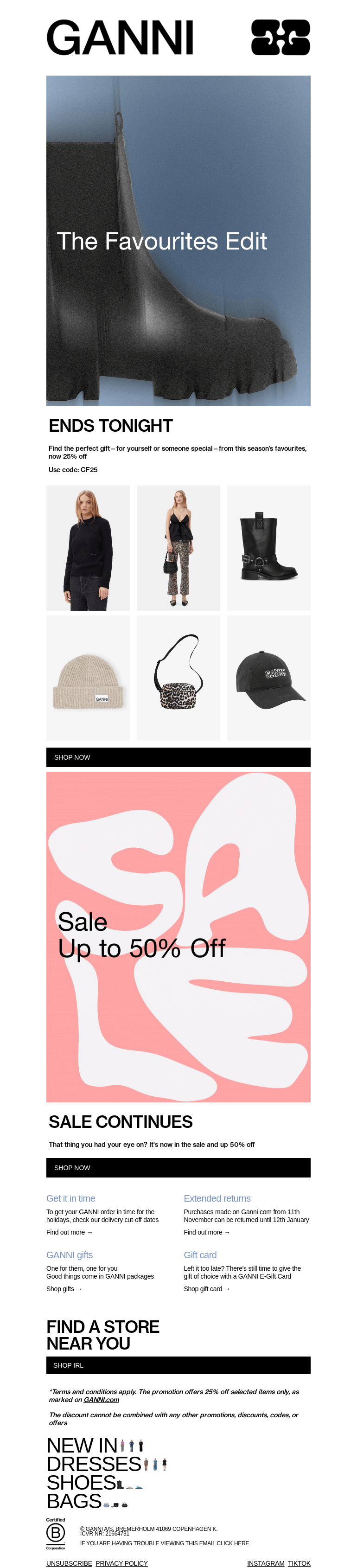 Письмо компании «GANNI» на тему «ENDS TONIGHT: 25% OFF THE FAVOURITES EDIT»