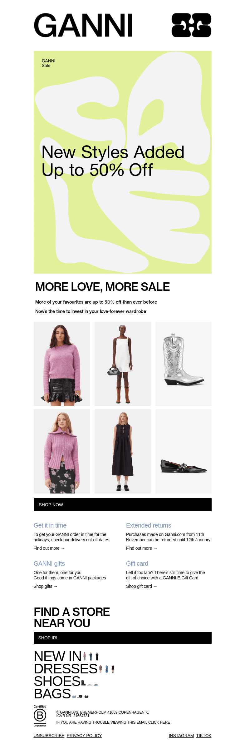 Письмо компании «GANNI» на тему «NEW STYLES ADDED: UP TO 50% OFF»