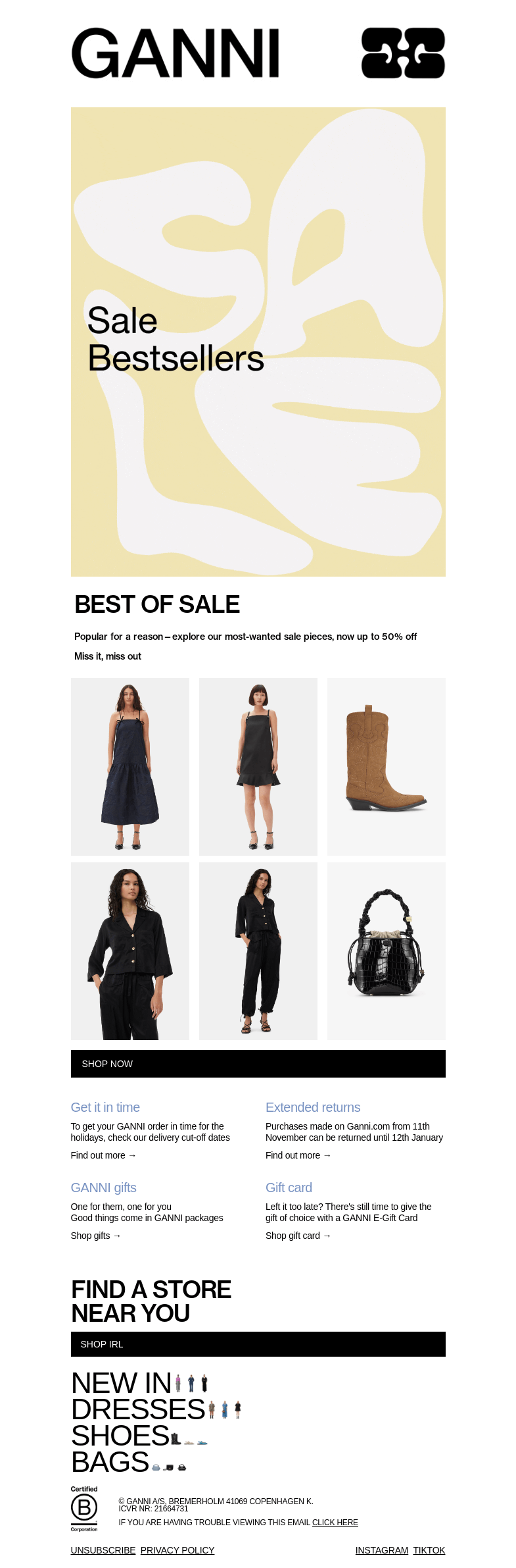 Письмо компании «GANNI» на тему «BEST OF SALE: UP TO 50% OFF»