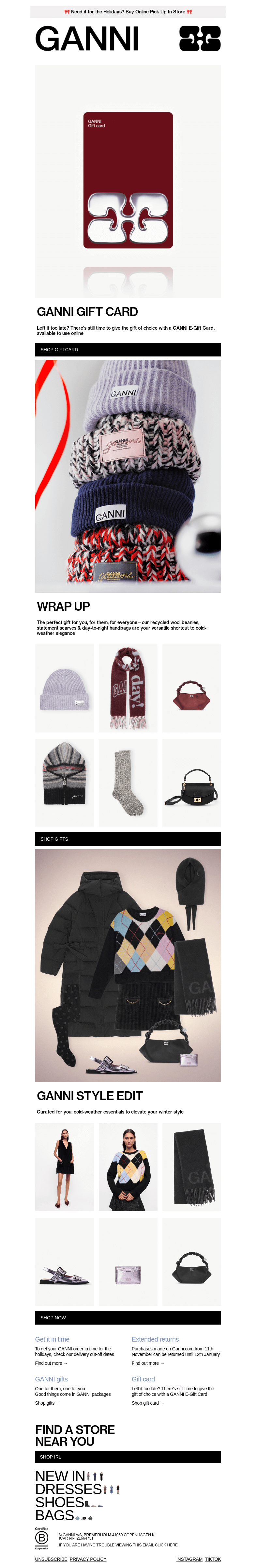 Письмо компании «GANNI» на тему «NEED A LAST-MINUTE GIFT?»