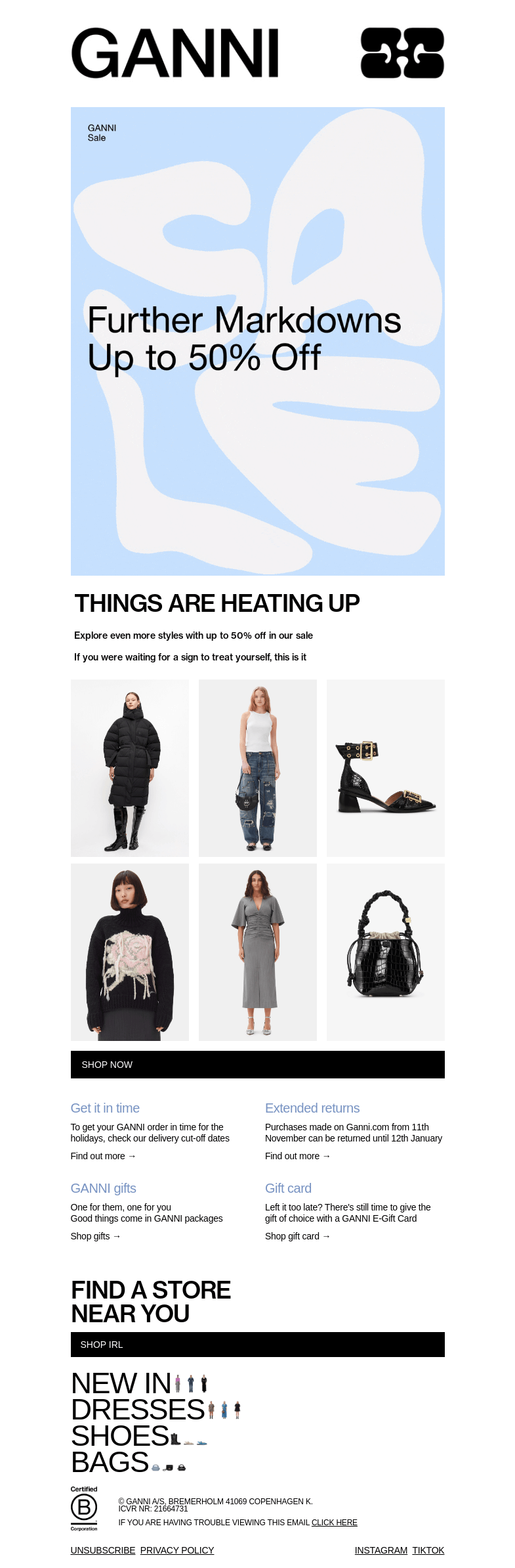 Письмо компании «GANNI» на тему «FURTHER MARKDOWNS: UP TO 50% OFF»