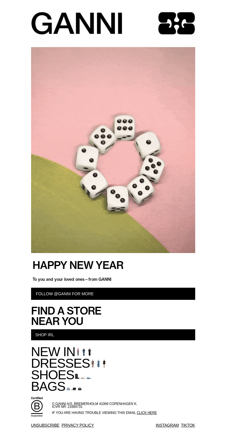 Письмо компании «GANNI» на тему «HAPPY NEW YEAR FROM GANNI»