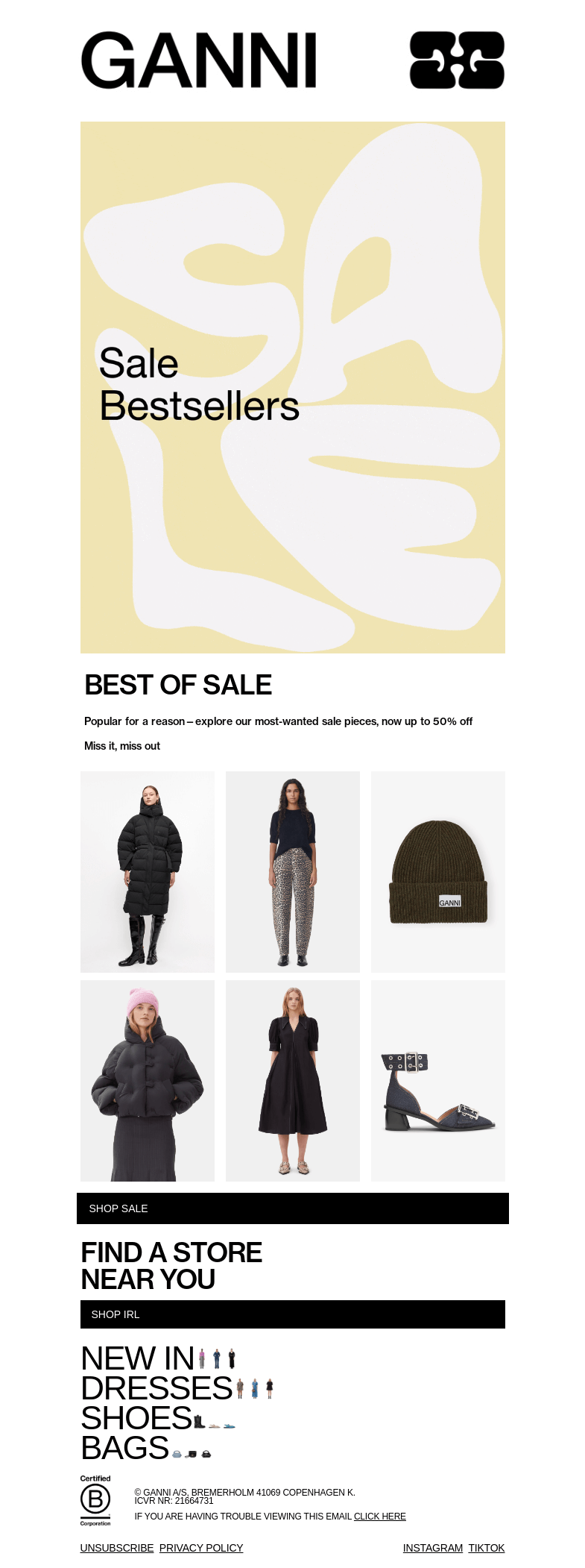 Письмо компании «GANNI» на тему «BEST OF SALE: UP TO 50% OFF»