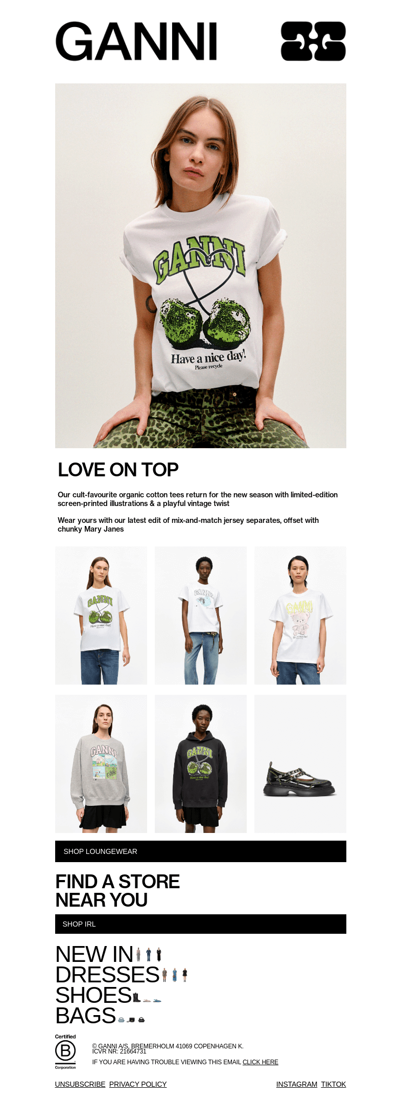 Письмо компании «GANNI» на тему «NEW ARRIVALS: LIMITED-EDITION TEES»