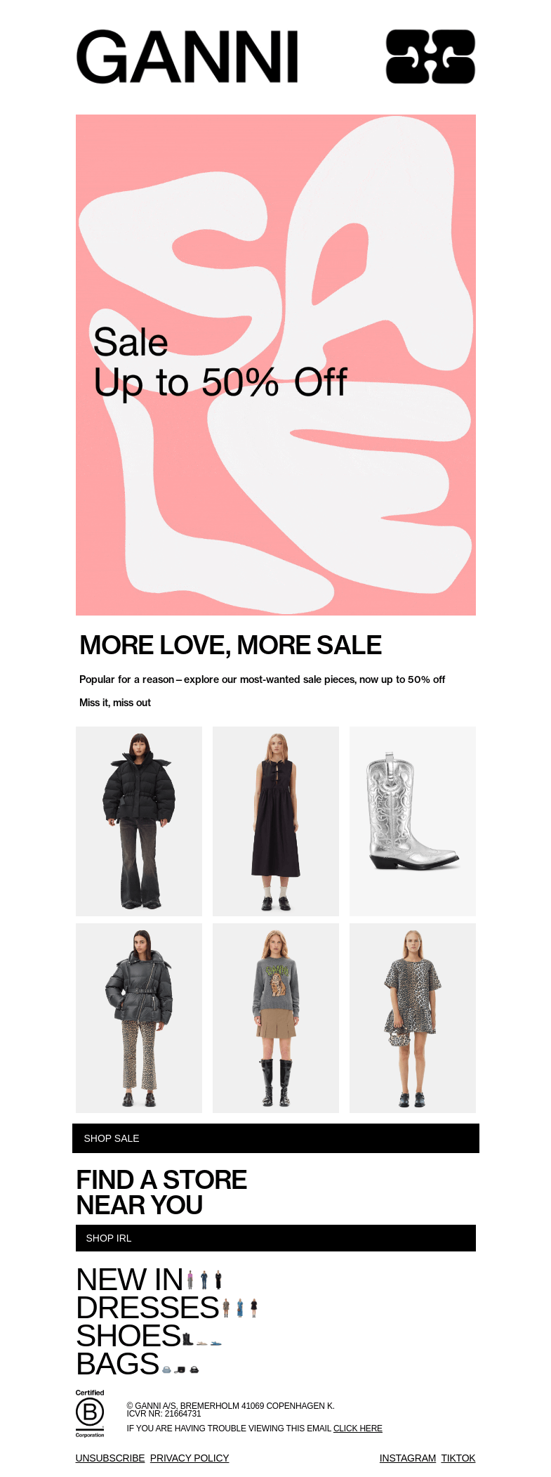 Письмо компании «GANNI» на тему «SALE CONTINUES: UP TO 50% OFF»