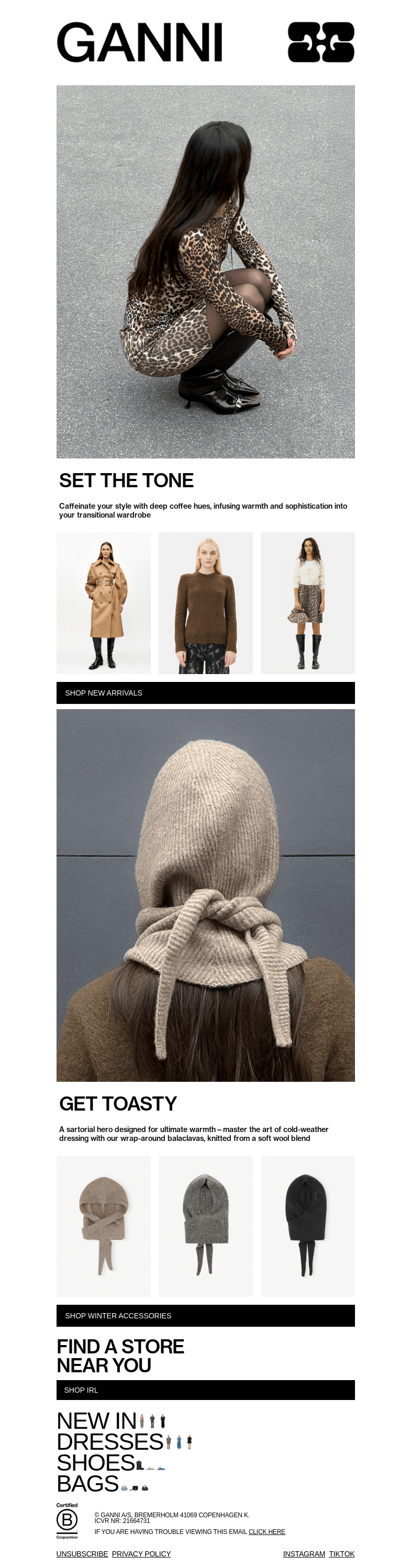 Письмо компании «GANNI» на тему «NEW ARRIVALS: MOCHA MOOD»
