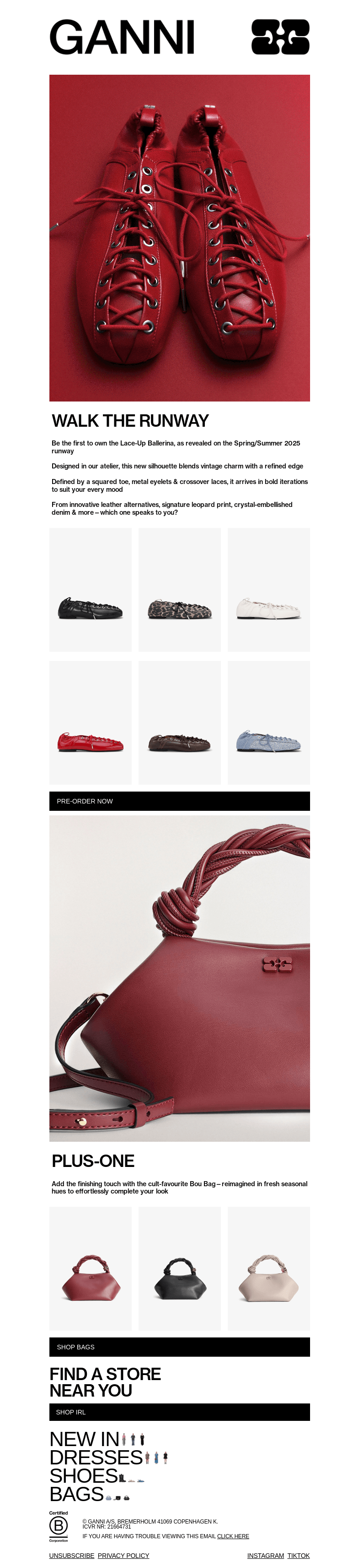 Письмо компании «GANNI» на тему «NOW LIVE: PRE-ORDER THE LACE-UP BALLERINA»