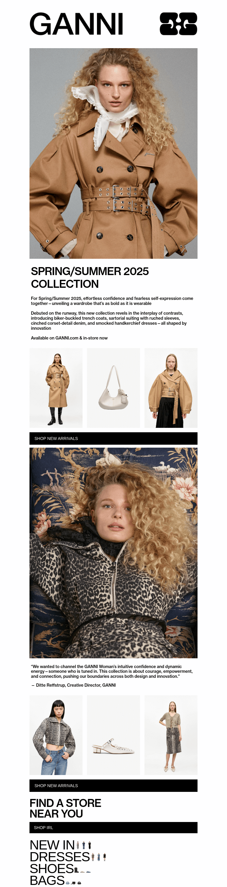 Письмо компании «GANNI» на тему «NEW IN: SPRING/SUMMER 2025 COLLECTION»