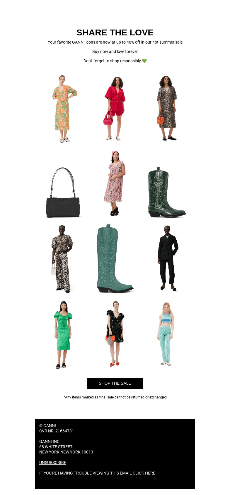 Письмо компании «GANNI» на тему «SALE STARTS NOW ❤️‍🔥 UP TO 40% OFF»