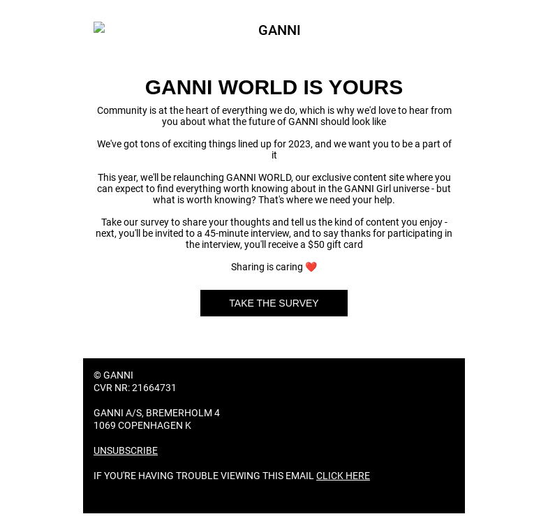 Письмо компании «GANNI» на тему «SHARE YOUR THOUGHTS 🌐 💗»