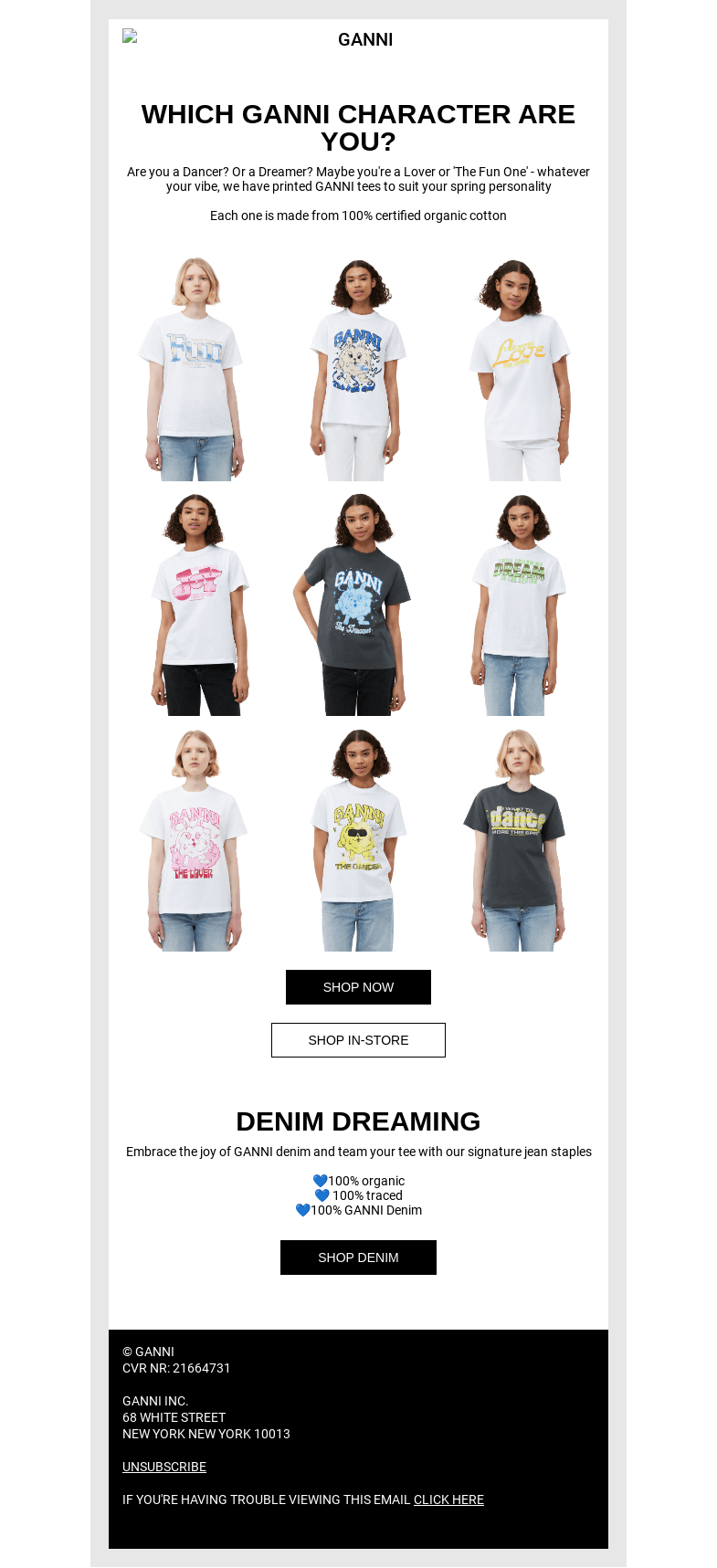 Письмо компании «GANNI» на тему «NEW T-SHIRT ALERT ❤»