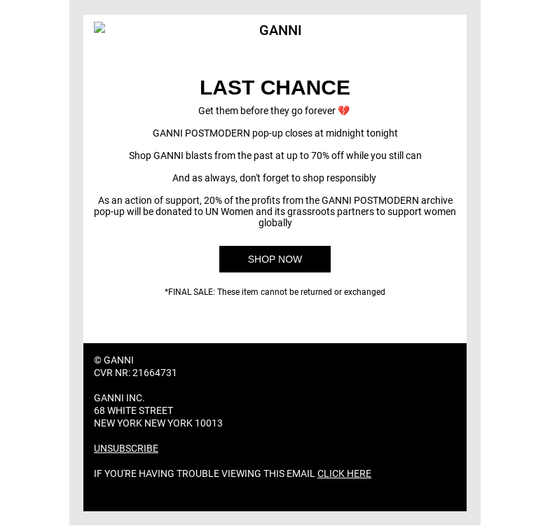 Письмо компании «GANNI» на тему «TIME IS RUNNING OUT ⏰»