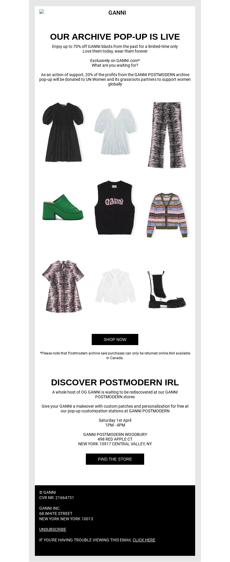 Письмо компании «GANNI» на тему «GANNI POSTMODERN: SHOP UP TO 70% OFF TODAY, LOVE FOREVER 🤝»