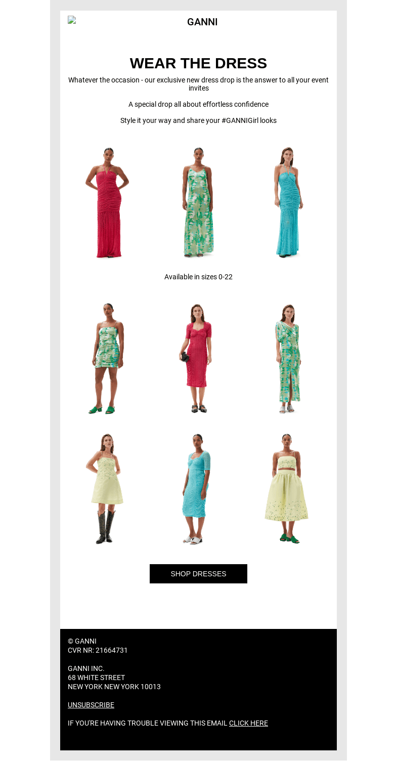 Письмо компании «GANNI» на тему «NEW SEASON = NEW DRESS 📉»