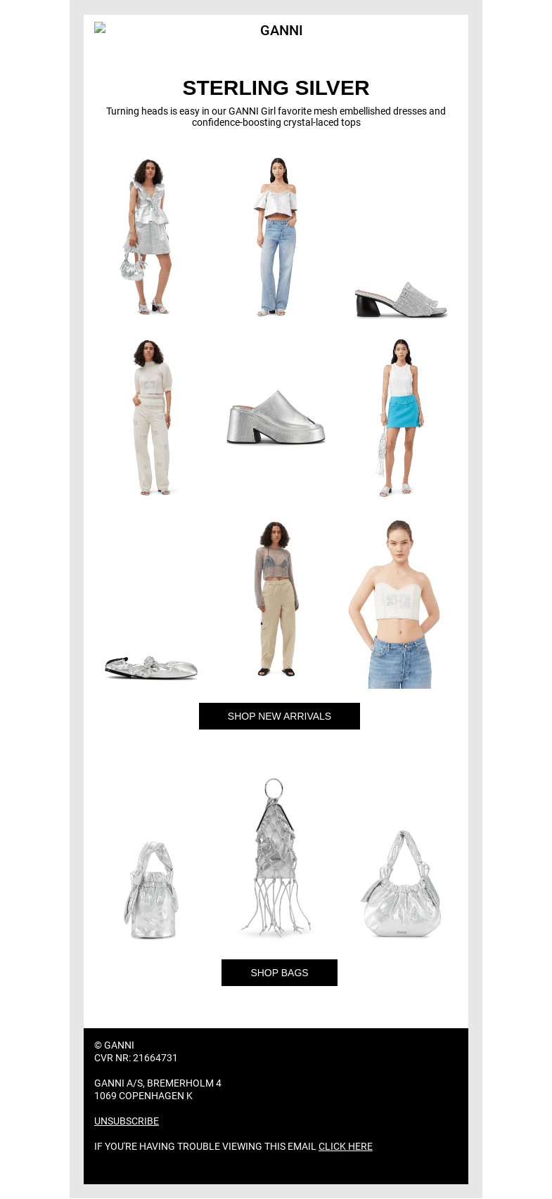 Письмо компании «GANNI» на тему «ICE UP YOUR LOOK IN NEW ARRIVALS 🪩💎🪩💎🪩💎🪩»