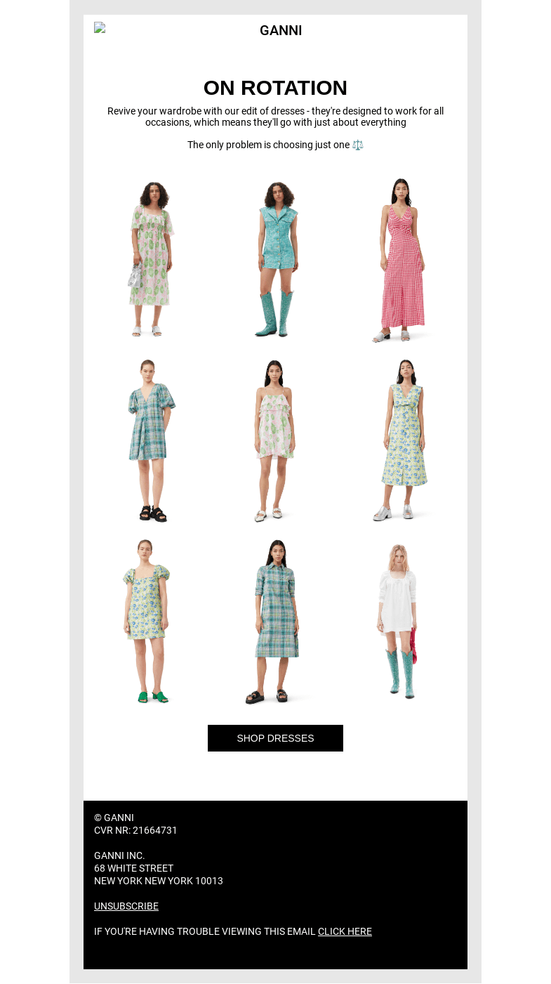 Письмо компании «GANNI» на тему «YOU NEED A NEW DRESS 💋»