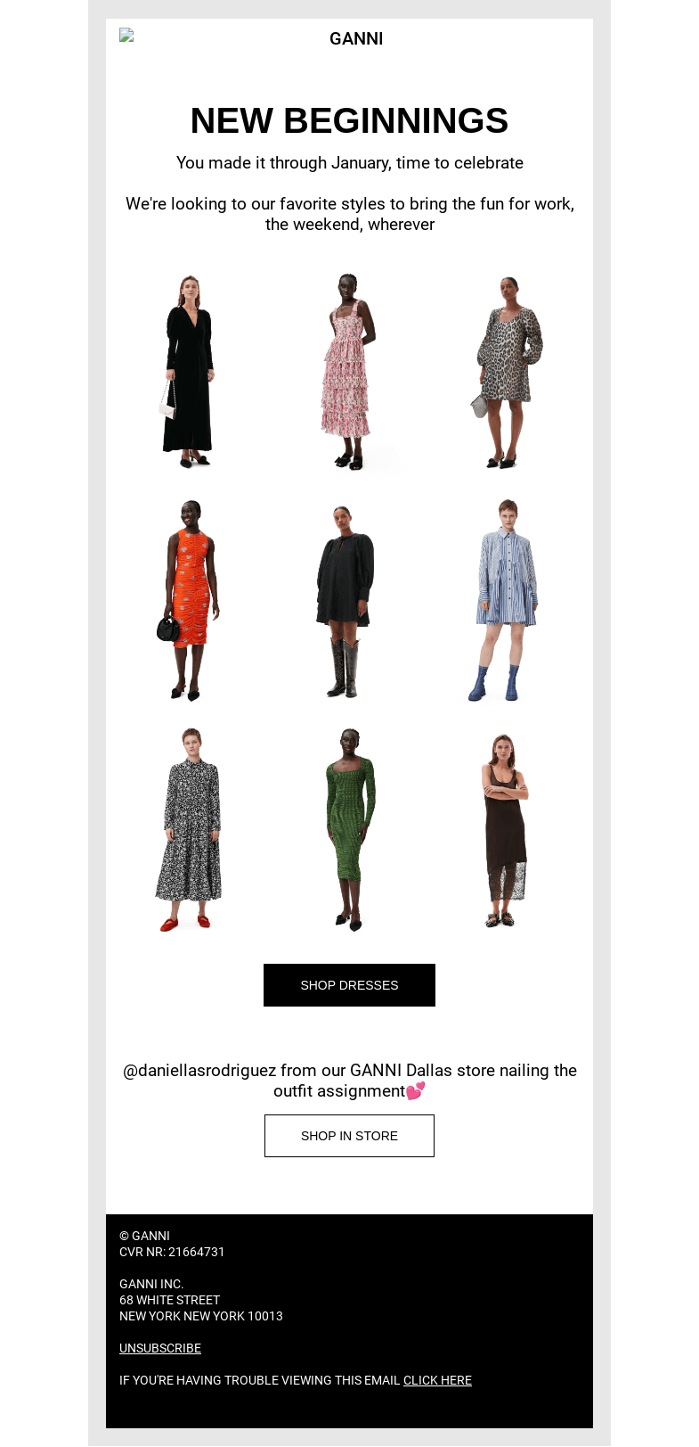 Письмо компании «GANNI» на тему «DRESS CODE: GANNI ICONS»