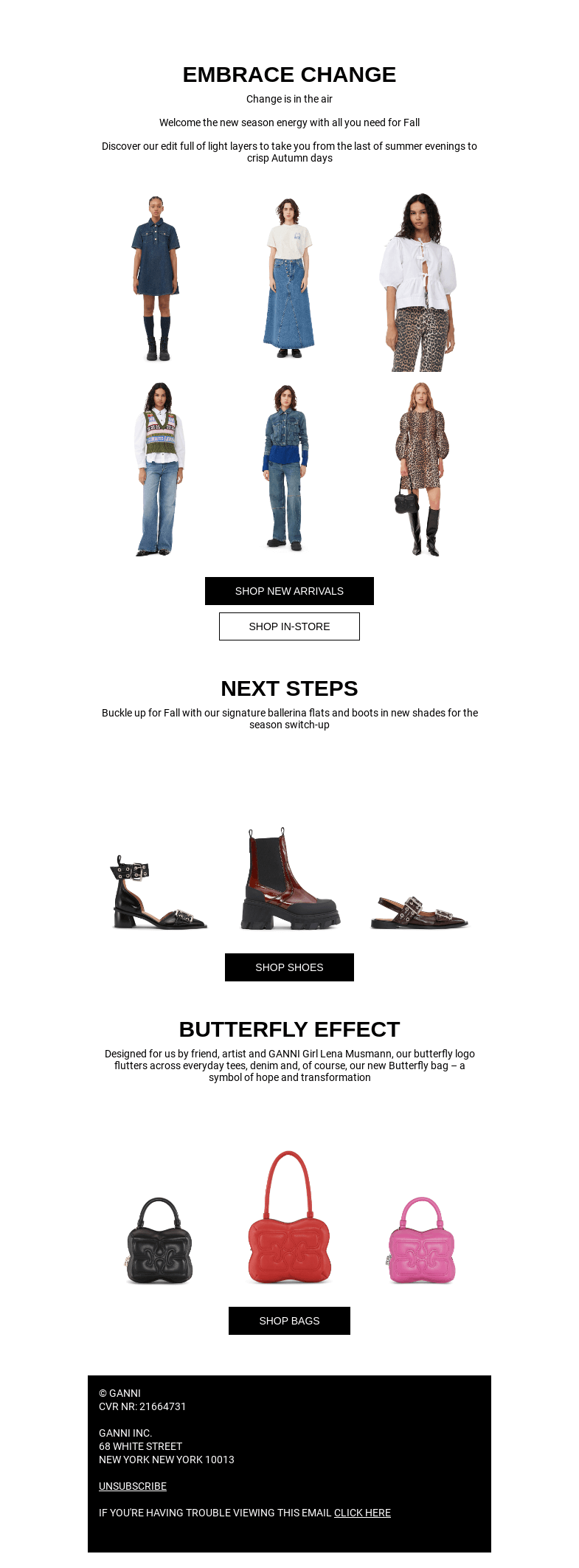 Письмо компании «GANNI» на тему «TRANSFORM INTO FALL WITH OUR NEW SEASON DROP 🦋 🦋»