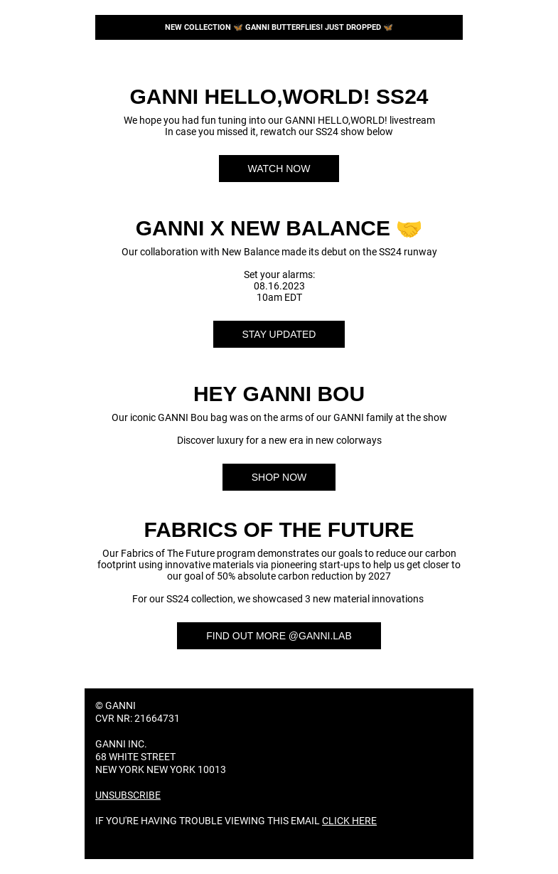 Письмо компании «GANNI» на тему «GANNI HELLO,WORLD! SS24 CFW ROUNDUP 💚🌐💬💭🌎»