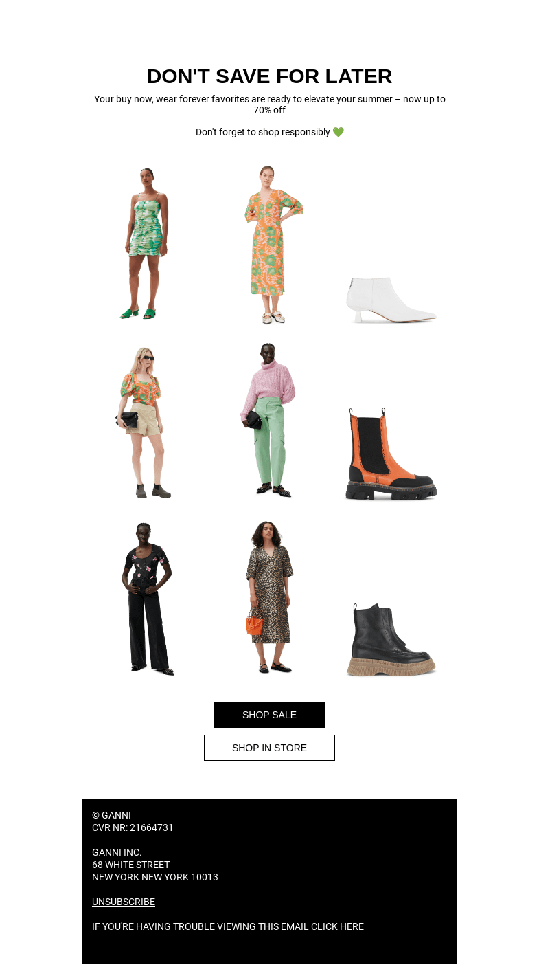 Письмо компании «GANNI» на тему «SALE 🔝 NOW UP TO 70% OFF»
