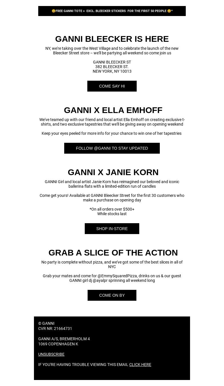 Письмо компании «GANNI» на тему «NYC, GANNI BLEECKER ST IS HERE 🍎»