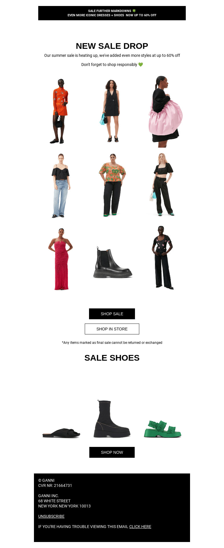 Письмо компании «GANNI» на тему «SALE JUST GOT BETTER: NEW STYLES ADDED ❤️‍🔥 🥵»