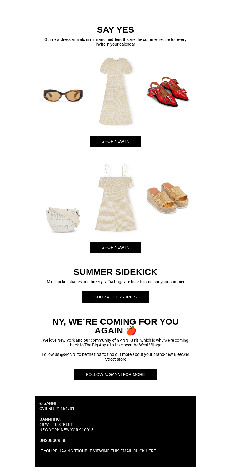 Письмо компании «GANNI» на тему «SUMMER DRESS, NO STRESS ☀️ ☀️ ☀️»