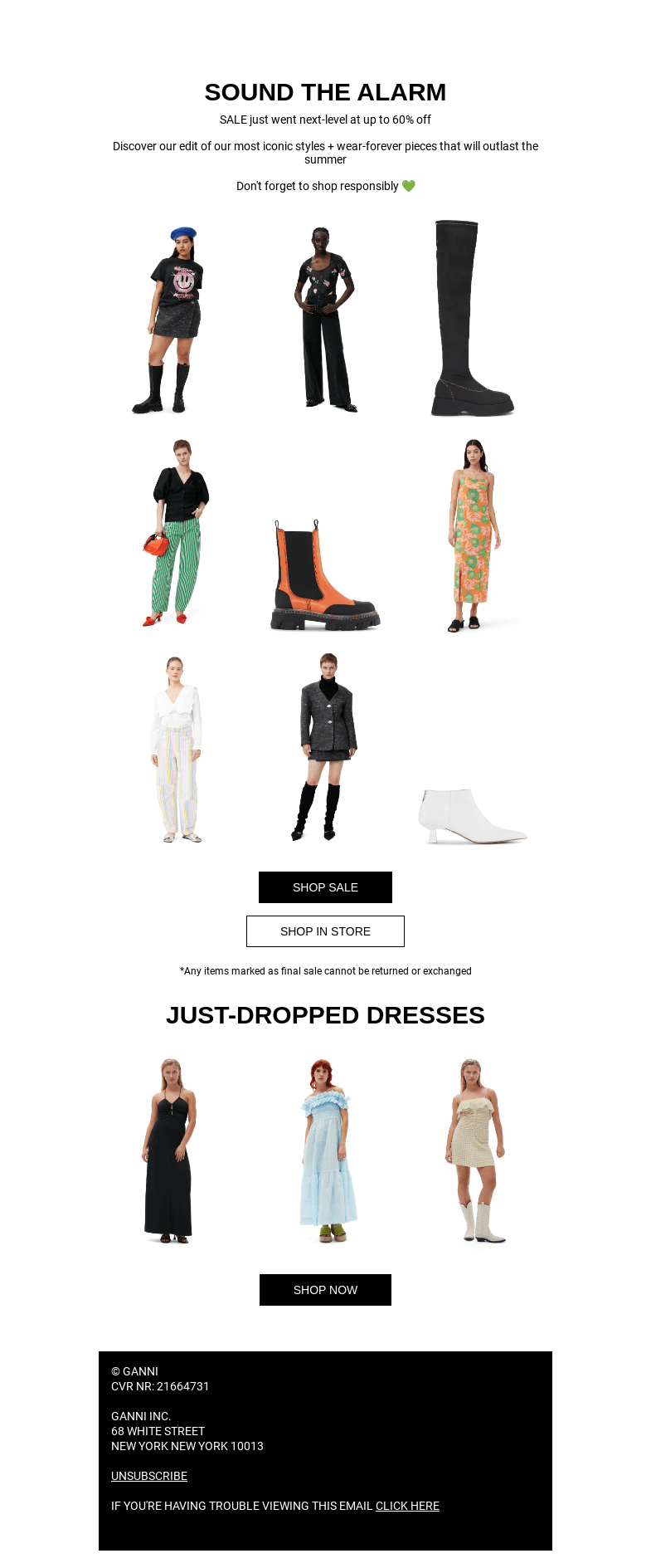 Письмо компании «GANNI» на тему «SALE JUST GOT BETTER  🪩 🪩  UP TO 60% OFF»