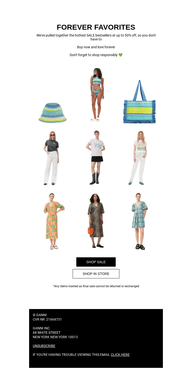 Письмо компании «GANNI» на тему «SALE FAVORITES UP TO 50% OFF  🥡»