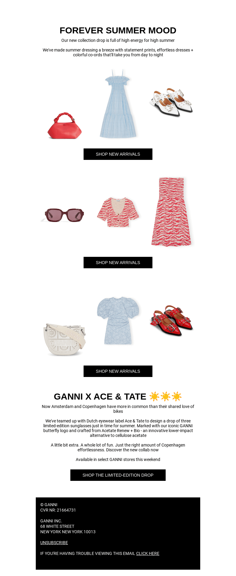 Письмо компании «GANNI» на тему «NEW DROP 🌞 FULL SUMMER MODE 🌞 🍦»