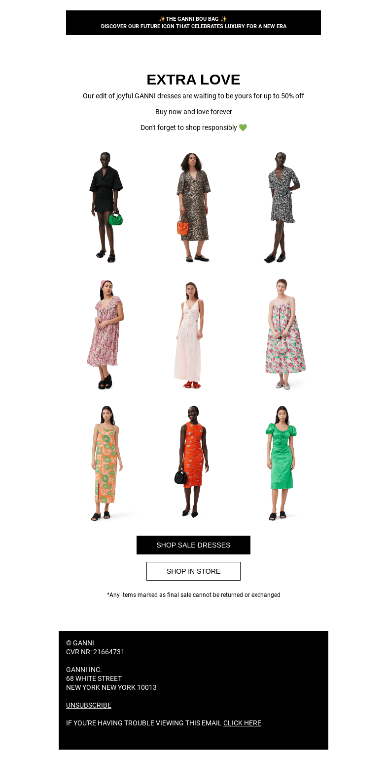 Письмо компании «GANNI» на тему «SALE DRESSES 💝»