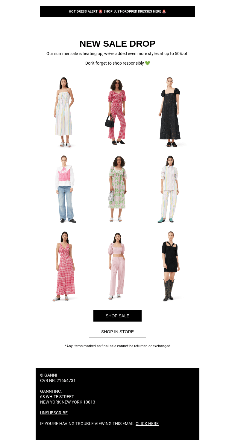 Письмо компании «GANNI» на тему «SALE: NEW STYLES ADDED 😍 UP TO 50% OFF»