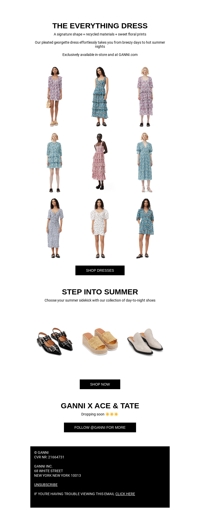 Письмо компании «GANNI» на тему «NEW IN: SUMMER EXCLUSIVES 🌸🌿»