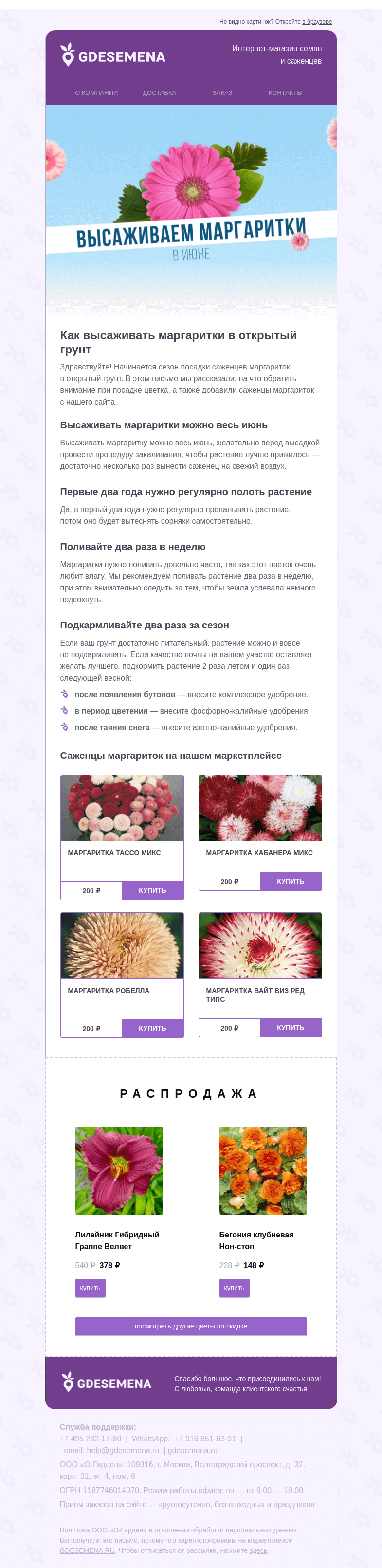 Письмо компании «GDESEMENA» на тему «Маргаритки за 200 ₽»