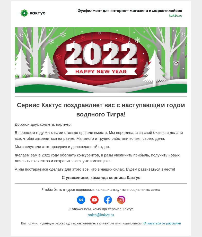 Письмо компании «Кактус» на тему «С наступающим Новым Годом!»