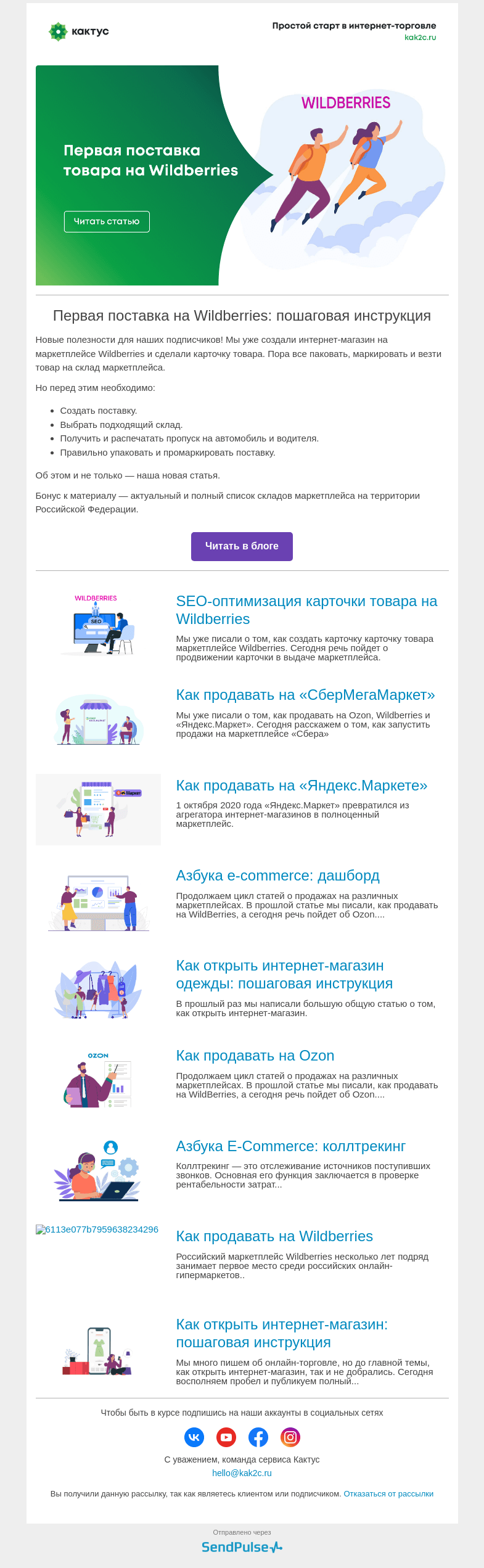 Письмо компании «Кактус» на тему «Поставка товара на Wildberries: пошаговая инструкция»
