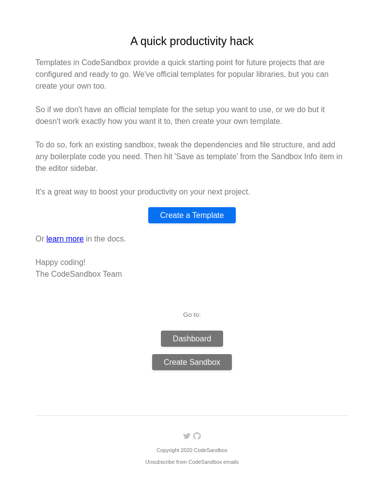 Письмо компании «CodeSandbox» на тему «A quick productivity hack»