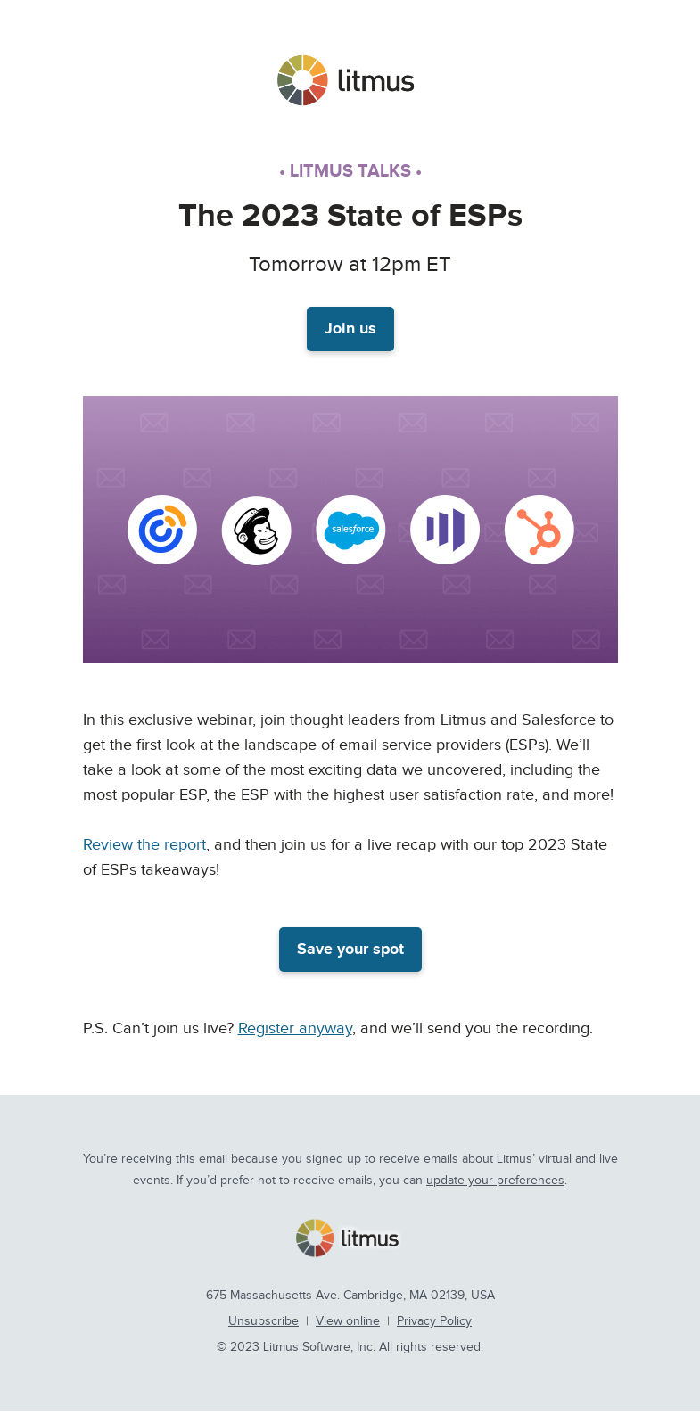 Письмо компании «Litmus» на тему «What’s the most used ESP for email marketers?»